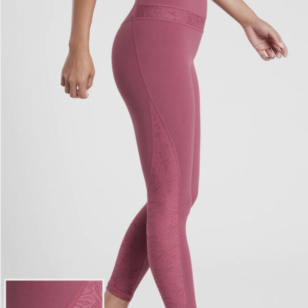 Athleta Woman's Luxe Mesh Lace tights leggings XSmall Victorian Berrys